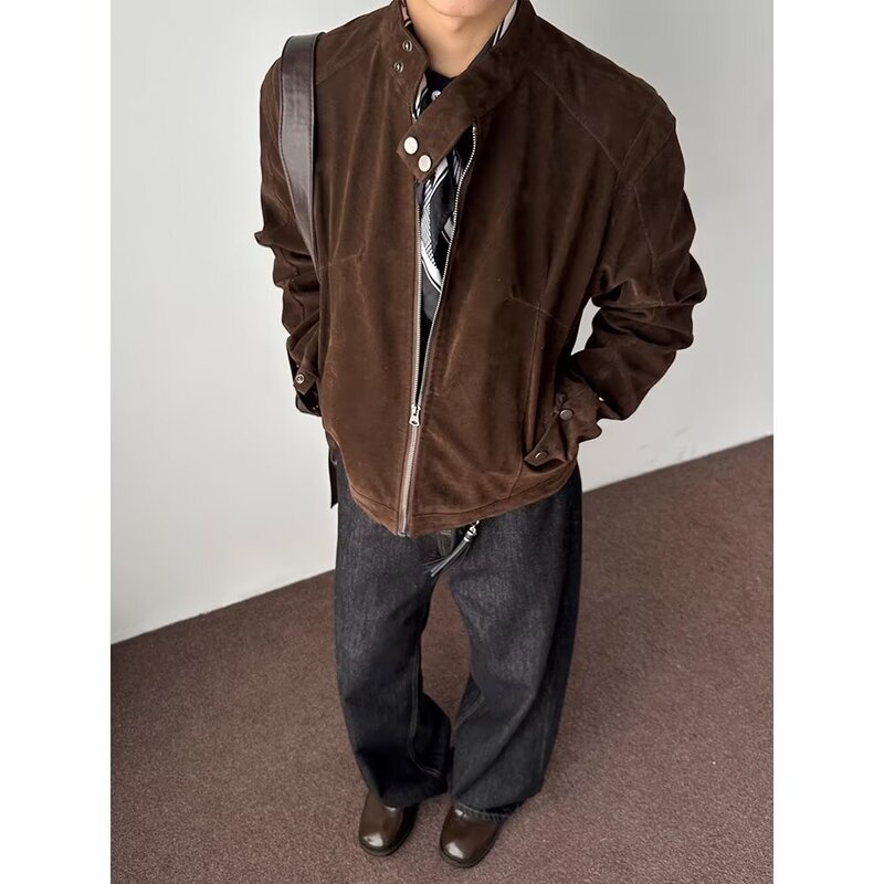 American Retro Street Style Handsome Cardigan Jacket for Boys Korean Style Versatile Loose Brown Deerskin Velvet Casual Jacket American Retro Street Style Handsome Cardigan Jacket for Boys Korean Style Versatile Loose Brown Deerskin Velvet Casual Jacket