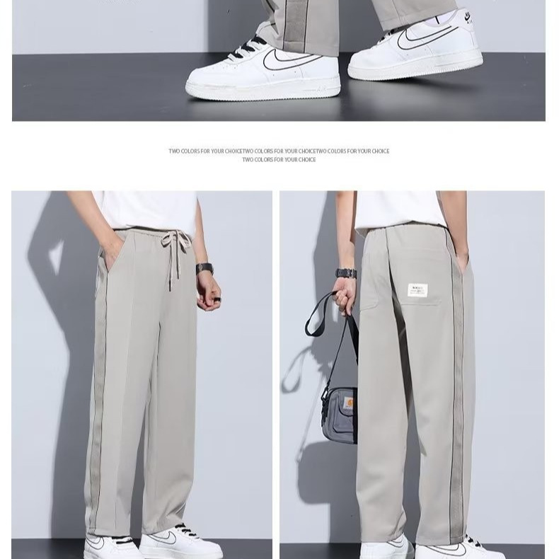 Verano drapeado recto de color sólido pantalones casuales pantalones de hombre más gordos más pantalones largos de seda de hielo delgados de moda coreana