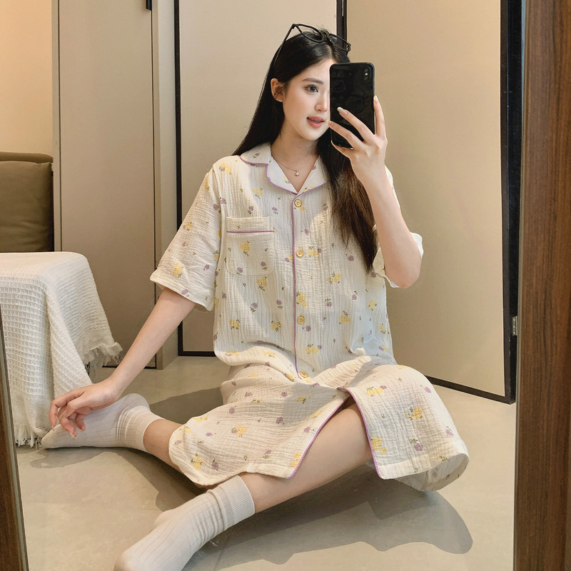 Maternity Nursing Nightgown, Summer Thin Pajamas, Pure Cotton Gauze with Chest Pads, Postpartum Clothing, Hospital Delivery Gown