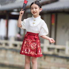 New Chinese Style Guofeng Mamian Skirt Children's Summer Short Sleeve Short Skirt Chinese Style Children's Ancient Style Mamian Skirt Set for Girls