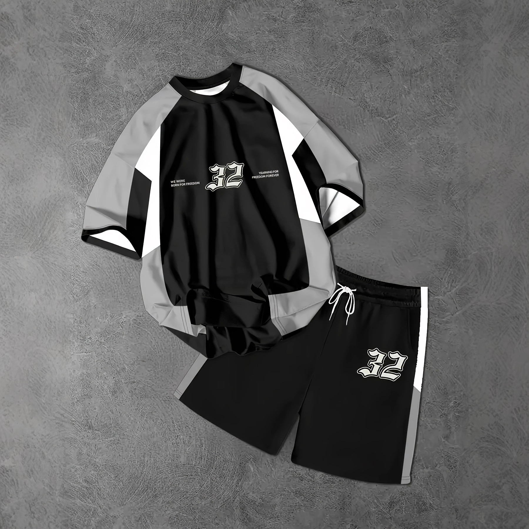 Herren-Trainingsanzug mit Streifen und Zahlenprint im Los Angeles Baseball-Stil – Sommer-Set für formelle und legere Anlässe_voghion.com