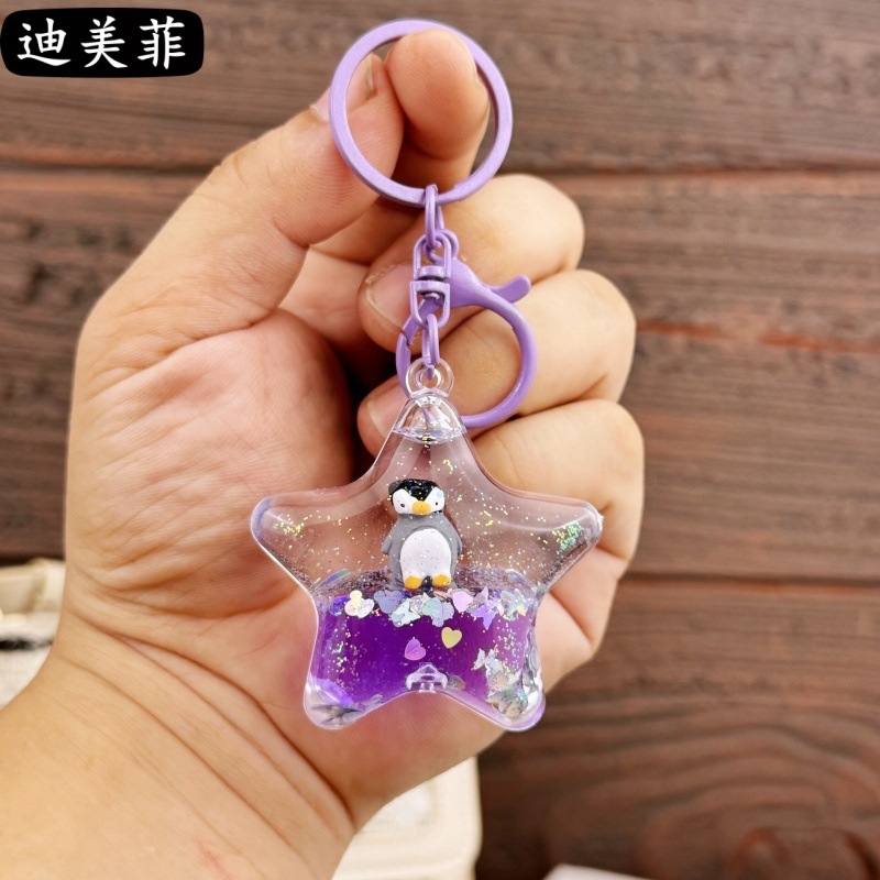 Botón de color océano de cinco estrellas-pingüino púrpura