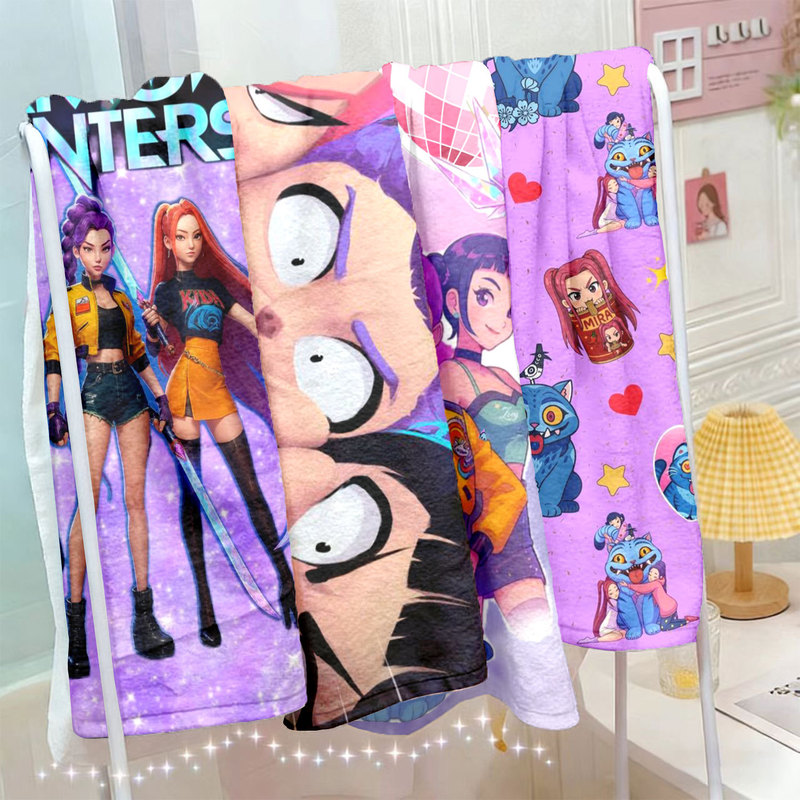 Cross-Border Popular Ip Demon Hunter Girls Group Microfiber Printed Cartoon Children's Beach Towel with Super Absorbent Digital Printing Cross-Border Popular Ip Demon Hunter Girls Group Microfiber Printed Cartoon Children's Beach Towel with Super Absorbent Digital Printing
