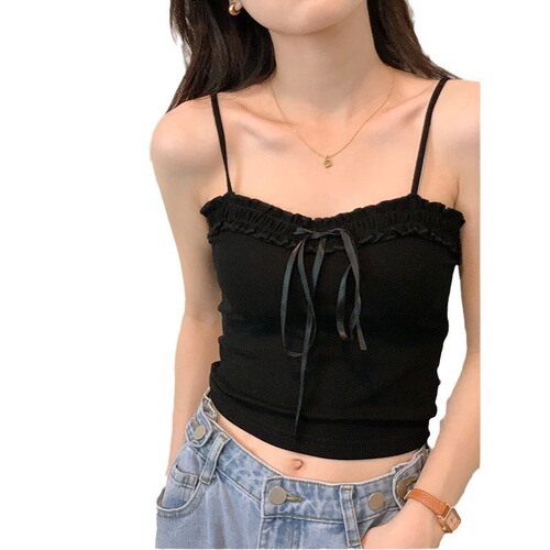 Sweet Style Strappy Tank Top for Women, French Lace Design, Sensational Innerwear, Collarbone Edge Hem, Off-the-Shoulder Outerwear, Bold and Striking Lingerie