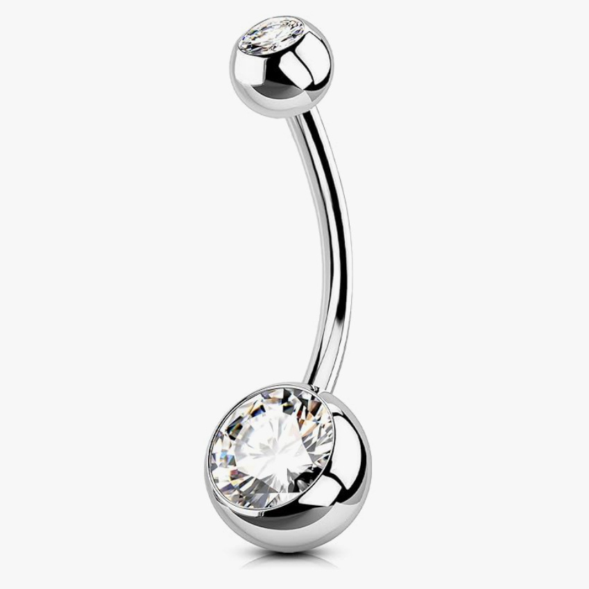 Piercing nombril en acier inoxydable avec zircon et boule_voghion.com