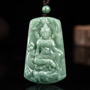 Natural a jadeite bean seed riding dragon Guanyin jade pendant pendant jade pendant jade pendant men's necklace women's jade wholesale