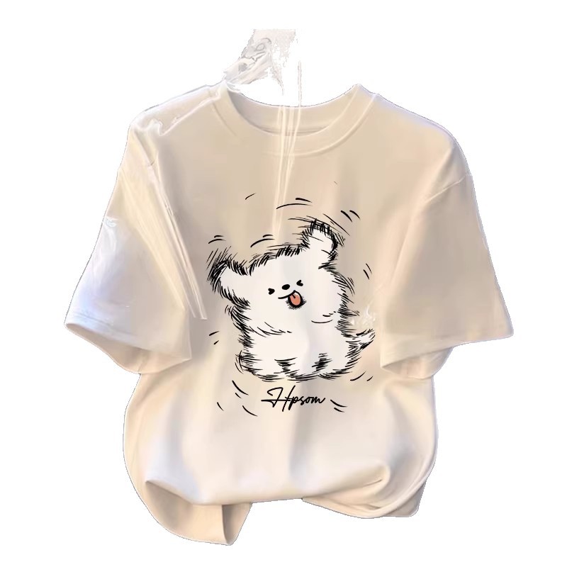 Women's American Style Short Sleeve T-Shirt Cartoon Print Round Neck Loose Fit Plus Size Summer Top Unique Niche Design_ecoleips.com