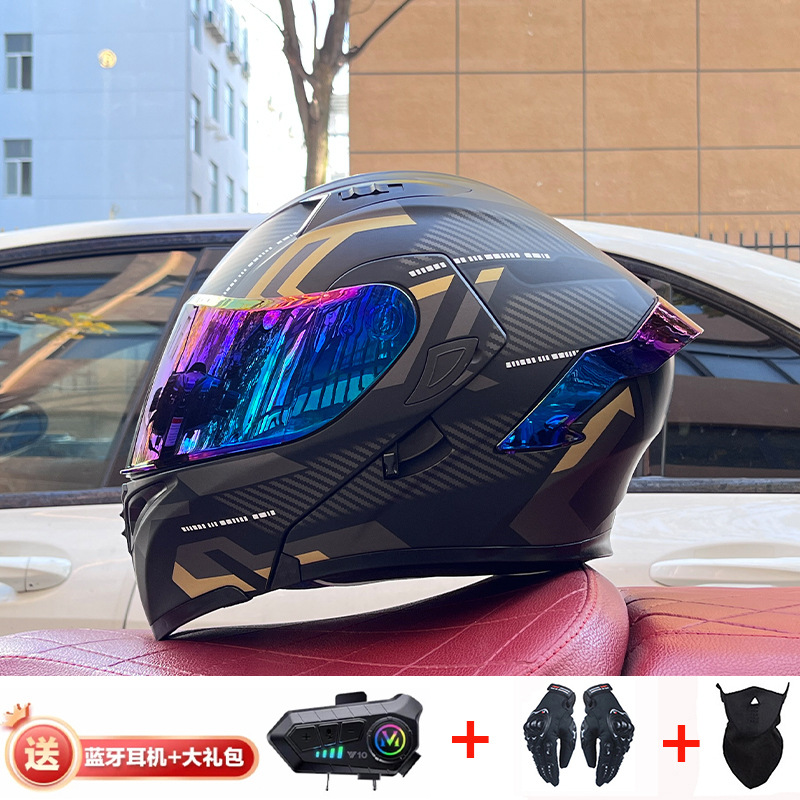 Casco de exposición Orz para hombres y mujeres invierno Doble espejo coche eléctrico semi-Casco completo cola de color coche deportivo ranura Bluetooth cuatro estaciones casco