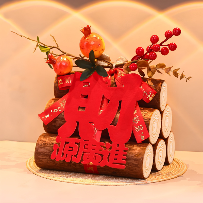 Housewarming celebration firewood ornaments, new home prosperity and wealth, firewood decorations, moving ceremony entrance scene arrangement supplies