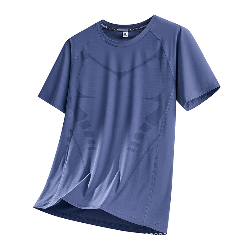 Quick-Drying Ice Silk Short-Sleeved Men's Summer Ice-Feel Sports Breathable Elastic T-Shirt Thin Round Neck Ultra-Thin Running T-Shirt