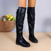 歐美大碼女式長筒靴2023冬季新款顯瘦高筒彈力瘦瘦靴側拉鏈時裝靴