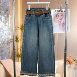 2026春季新款女童休闲裤韩版洋气时髦百搭女宝屁帘花边喇叭裤长裤