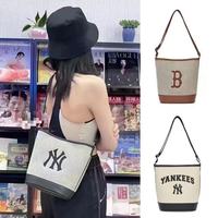 Korean MLB bucket bag classic embroidered single shoulder crossbody bag trendy brand college work mommy commuting versatile lightweight
