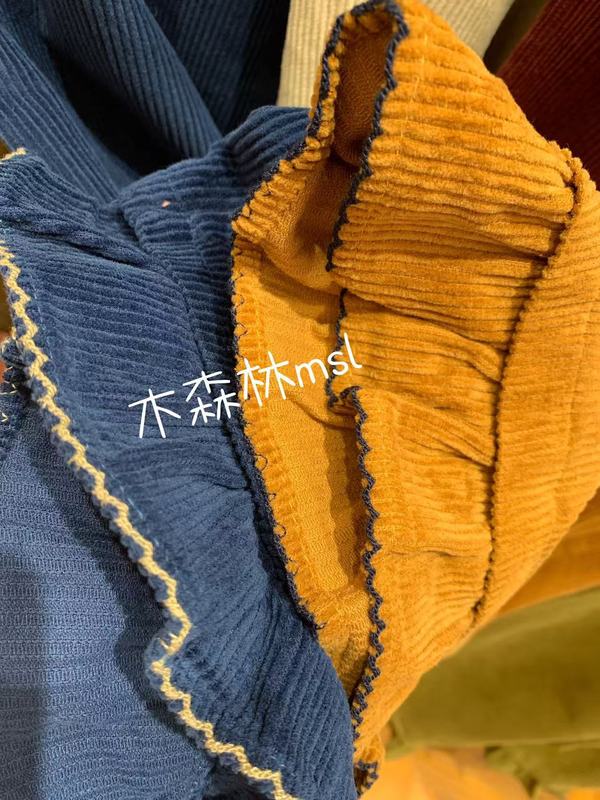 2621日系复古爆款松紧腰多色灯芯绒花边裤|undefined