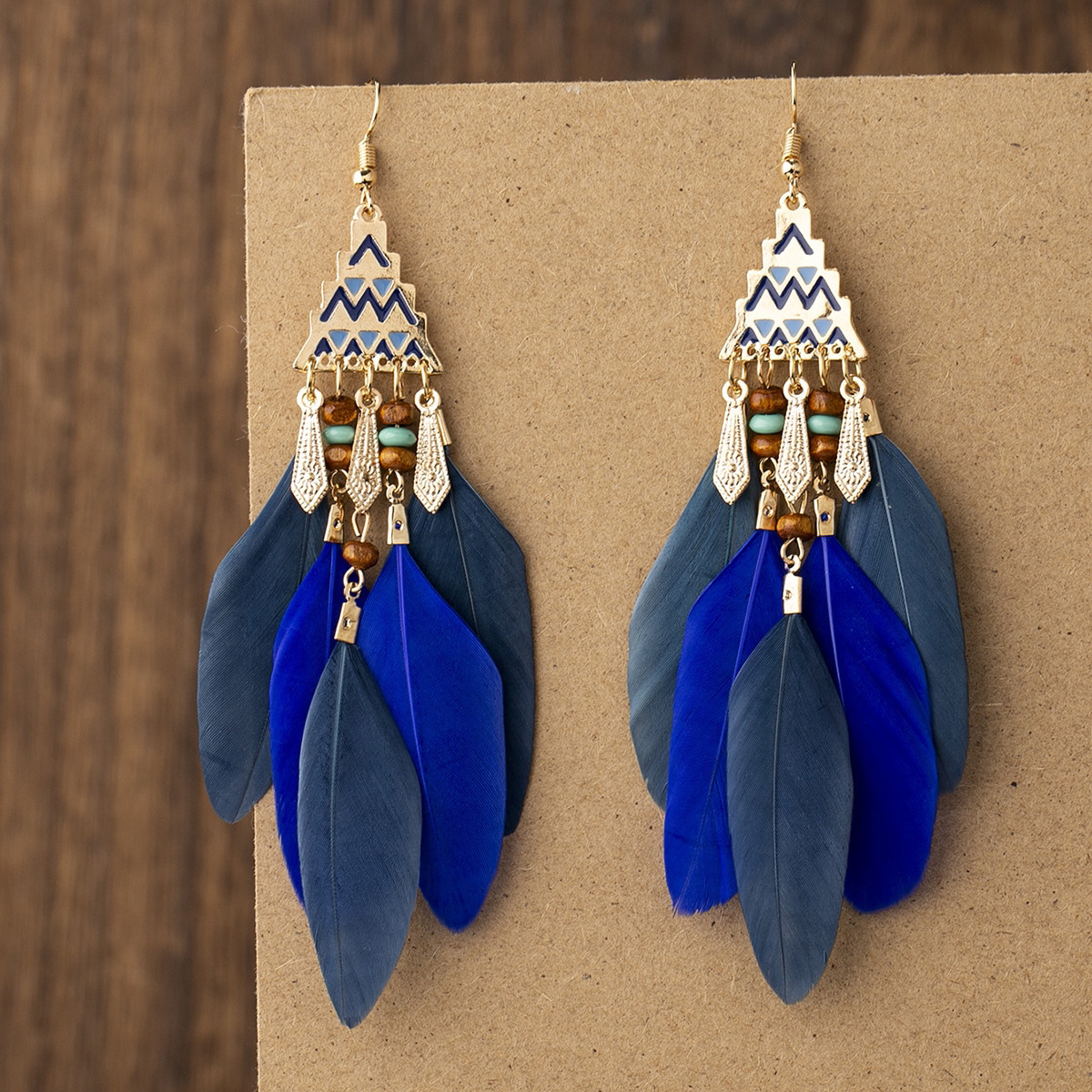1 Pair Vintage Style Bohemian Geometric Color Block Plating Alloy Feather Ear Hook display picture 5