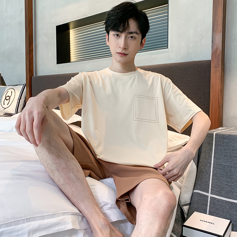 2026년 여름 신상 캐주얼 라운드넥 반팔 반바지 투피스 홈웨어 잠옷 남성용 루즈하고 편안한 도매