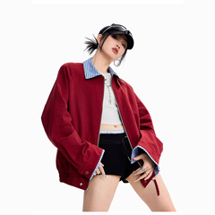 复古老钱风拼接假两件棒球服外套女秋冬季嘻哈穿搭飞行员夹克上衣