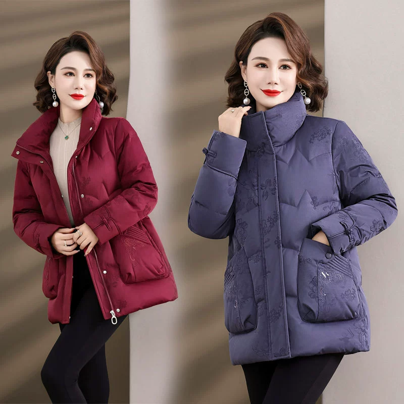 Зимний пуховик для мам среднего возраста, 2023, новый женский белый пух на утином пуху, 40 лет, 50 лет, среднего и пожилого возраста, осенне-зимнее пальто в западном стиле
