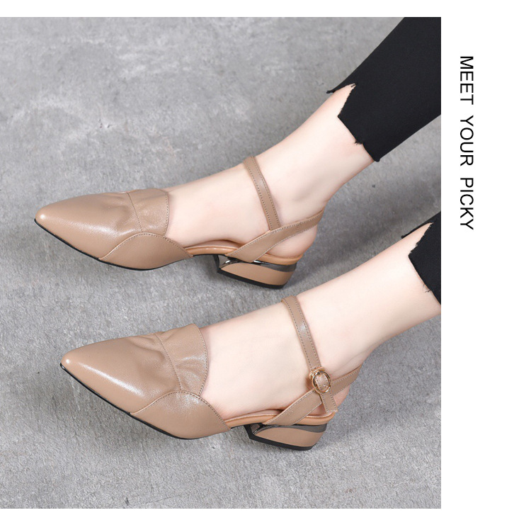 Sandal nữ da thật mũi nhọn quai ngang gót thấp 5 cm đế mềm — Màu mơ cao gót 5 cm chi tiết 14