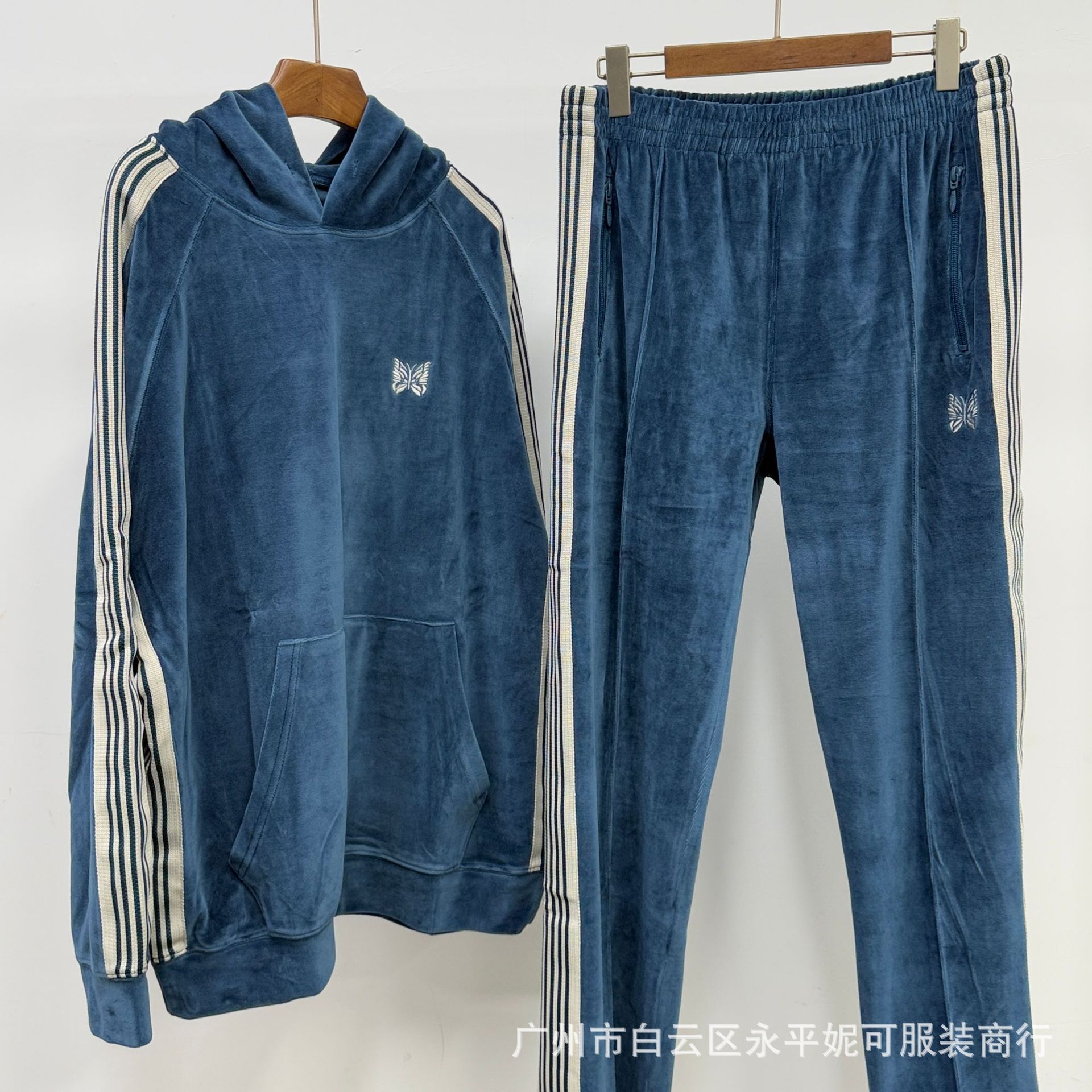 Needles tracksuits蝶ベルベットカーディガンレトロリボンジッパージャケットロングパンツスポーツスーツ