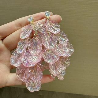 高级感气质超仙花瓣流苏长款镶钻耳钉精致轻奢小众百搭耳饰设计感