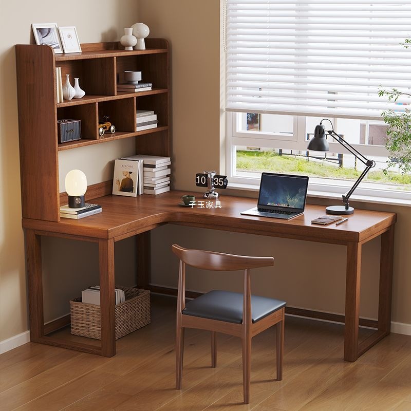 Solid Wood Corner Desk and Chair Combination L-Shaped Corner Workbench Home Bedroom Wall Writing Desk Desktop Computer Table