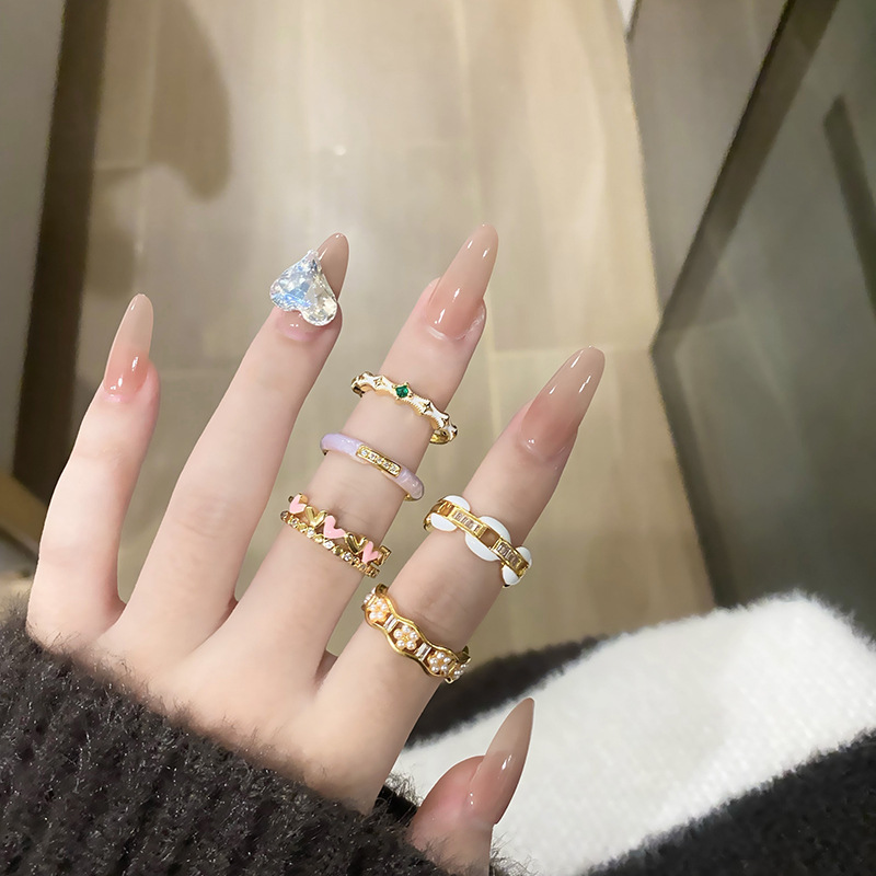 復古簡約小眾戒指女時尚個性琺瑯素圈開口戒指氣質百搭食指戒配飾