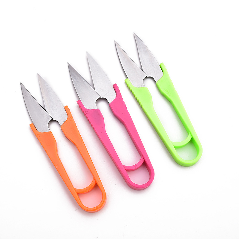 塑料弹簧修线剪居家不锈钢U型纱剪十字绣剪刀线头裁缝小剪刀批发