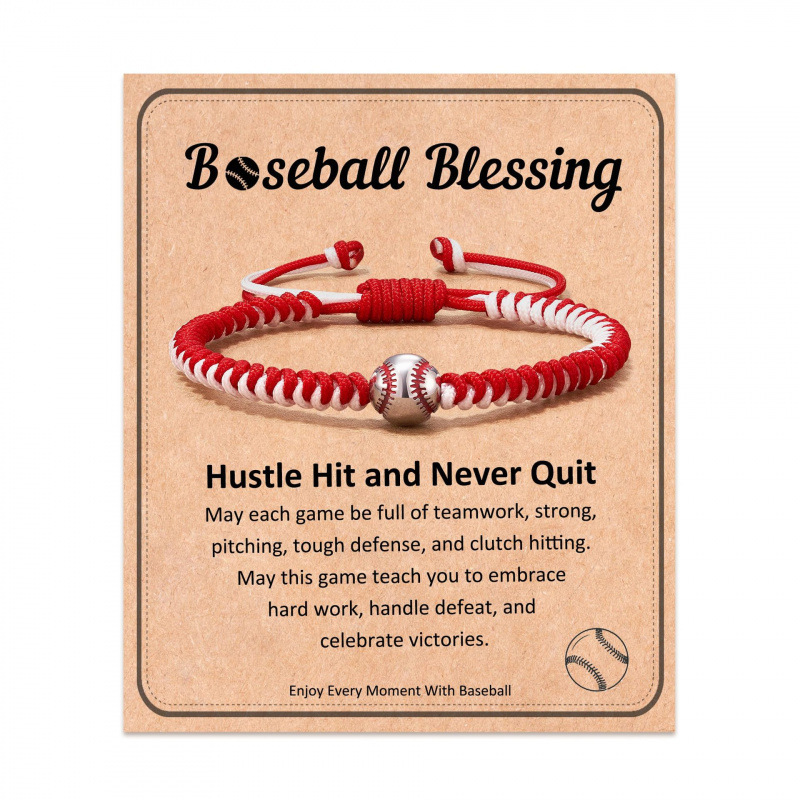 Sports Bracelet Men's Gift Adjustable Braided Rope Bracelet with Oil-Drip Copper Alloy Baseball Diamond Knot Bracelet Sports Bracelet Men's Gift Adjustable Braided Rope Bracelet with Oil-Drip Copper Alloy Baseball Diamond Knot Bracelet