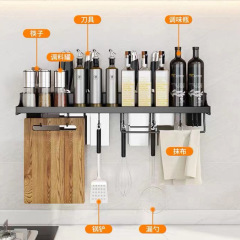 廚房置物架黑色廚房刀架免打孔太空鋁收納架壁掛式筷子筒調味架子