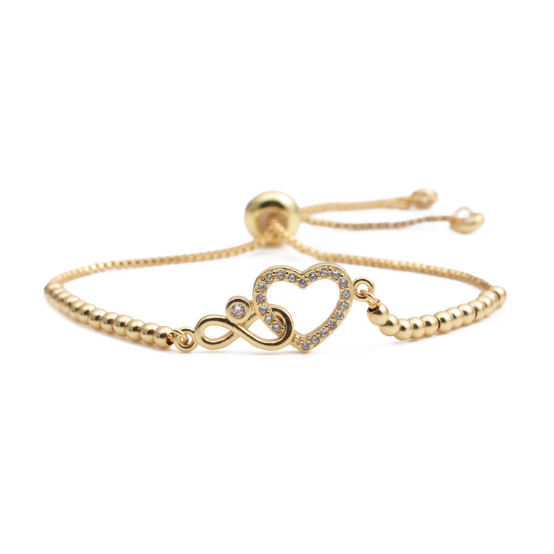 Ethnic style infinity heart shape zircon copper bracelet