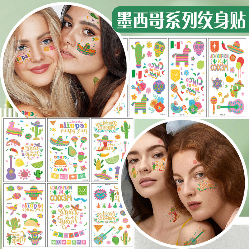 Cross-border New Mexican Tattoo Sticker Advanced Sense May 5 Decoration Festival Single Girl Carnival Sticker