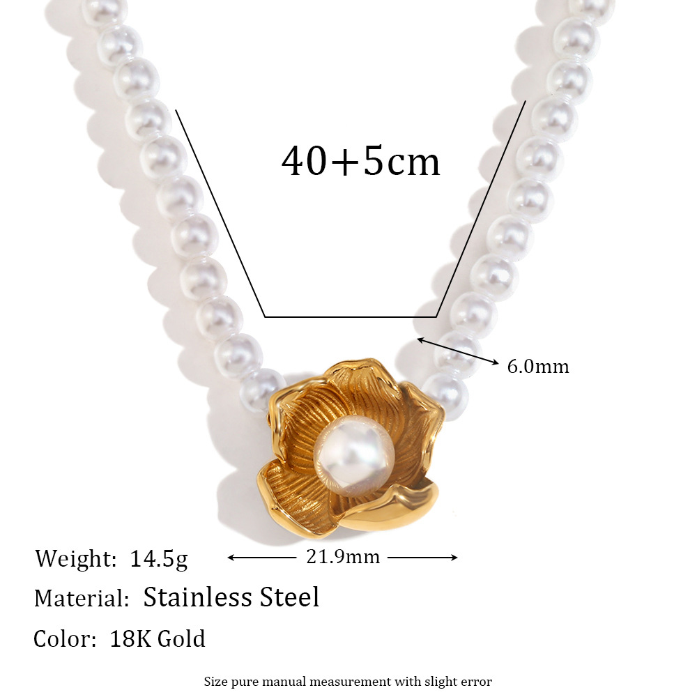 Imitation Pearl Flower Pendant Stainless Steel Necklace