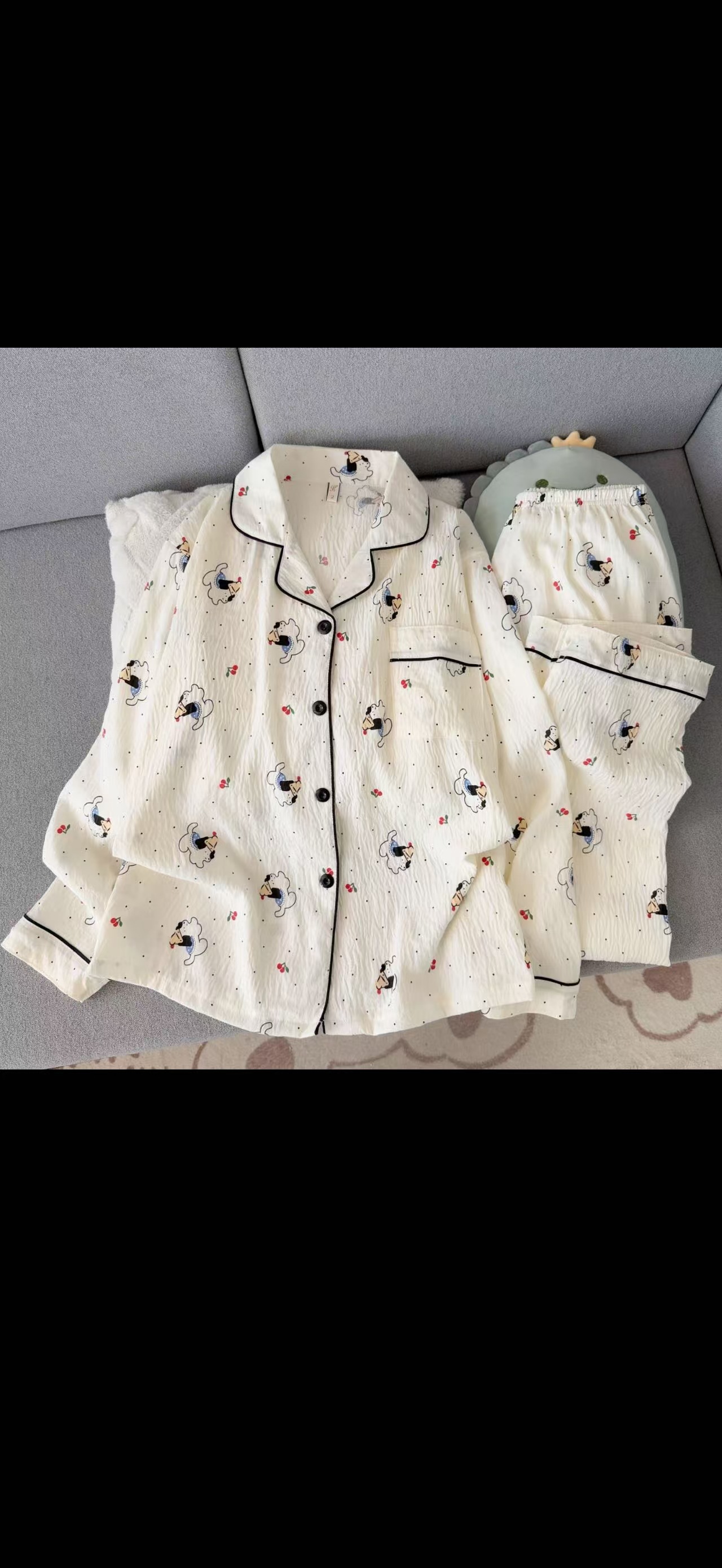 Al por mayor transfronterizo primavera y otoño dulce dibujos animados nubes de algodón pantalones de manga larga pijamas cardigans con solapa cubierta de ropa para el hogar
