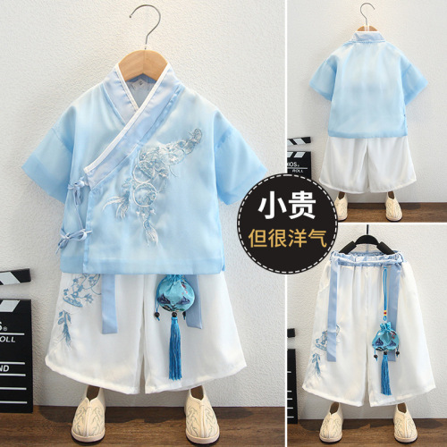 Children's Hanfu, new summer for boys, Chinese-style retro ancient costume Tang suit for boys, summer clothing, improved Mid-Autumn performance dress