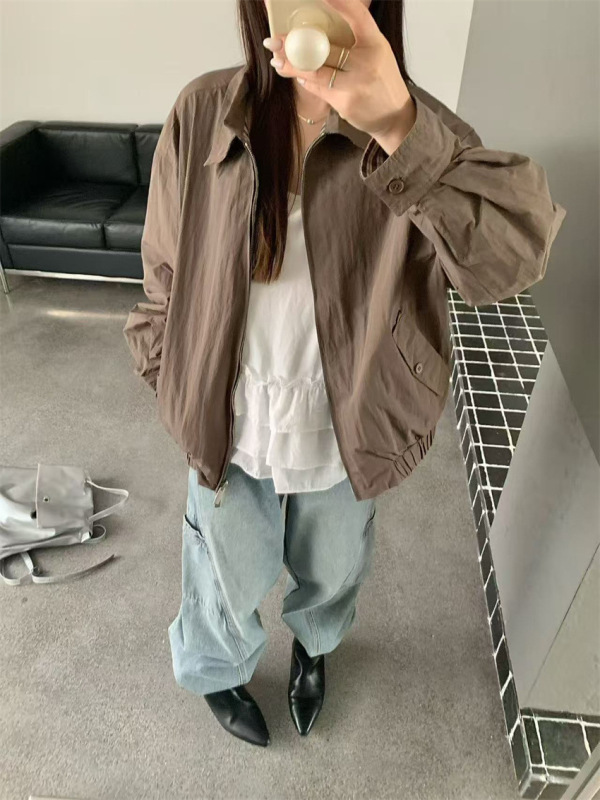 双面穿宽松格子翻领夹克外套男士美式高街设计感休闲飞行工装两穿|undefined