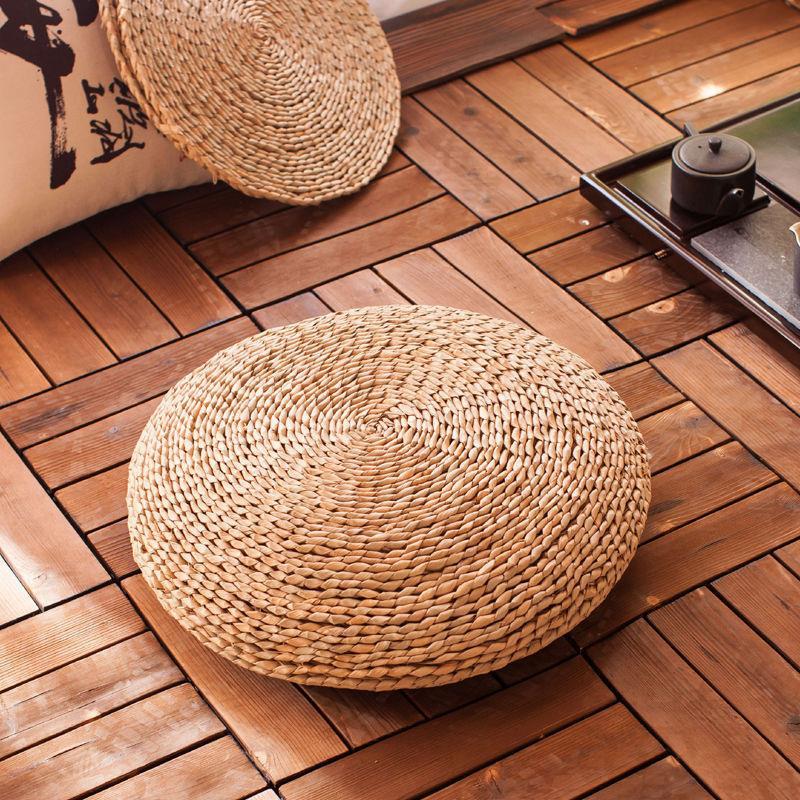 Bamboo mat for tatami seating, Japanese rush mat floor mat, Zen meditation round sitting yoga mat woven rush cushion pad
