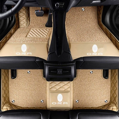 Cat, special full-coverage car floor mats – Modelə uyğun ayaqaltı - euleriq-double-layer-beige-beige-silk-loop