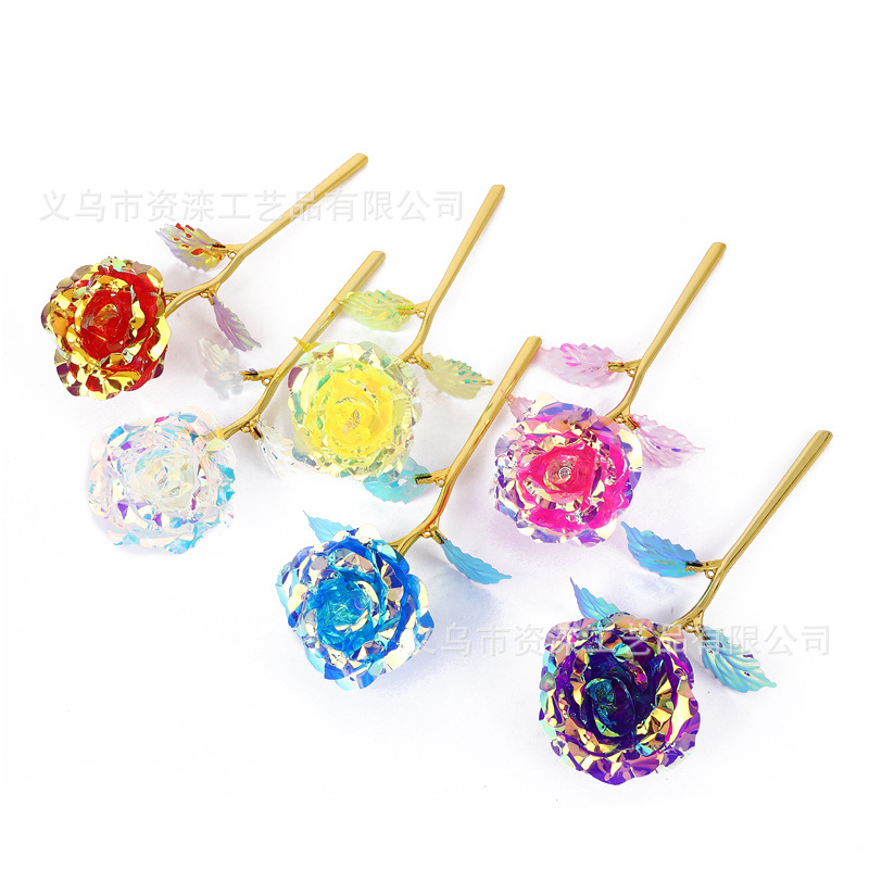 Bent head gold foil flower Valentine's gold color rose cross-border export bent head gold foil rose smiling rose
