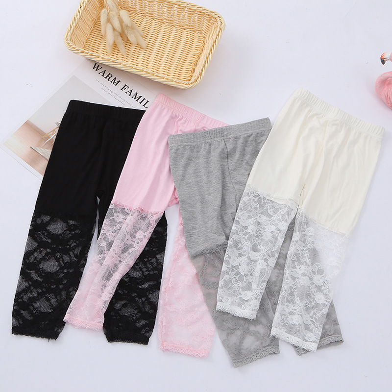 Lace 7/8 length pants for girls in spring and summer, thin and cute, beautiful modal lace edge, suitable for middle-aged children, wholesale long johns