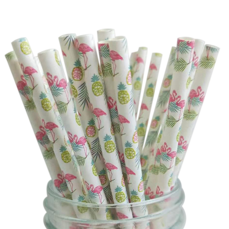 Desechables biodegradables paja de papel Kraft Estilo Hawaiano serie postre tabla decorativa jugo bebida paja de papel