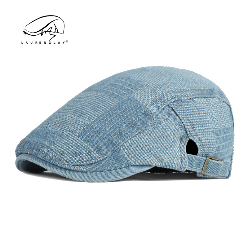 Primavera y verano lavado Denim boina unisex retro británico casquillo enarbolado casual personalizado pintor sombrero delantero