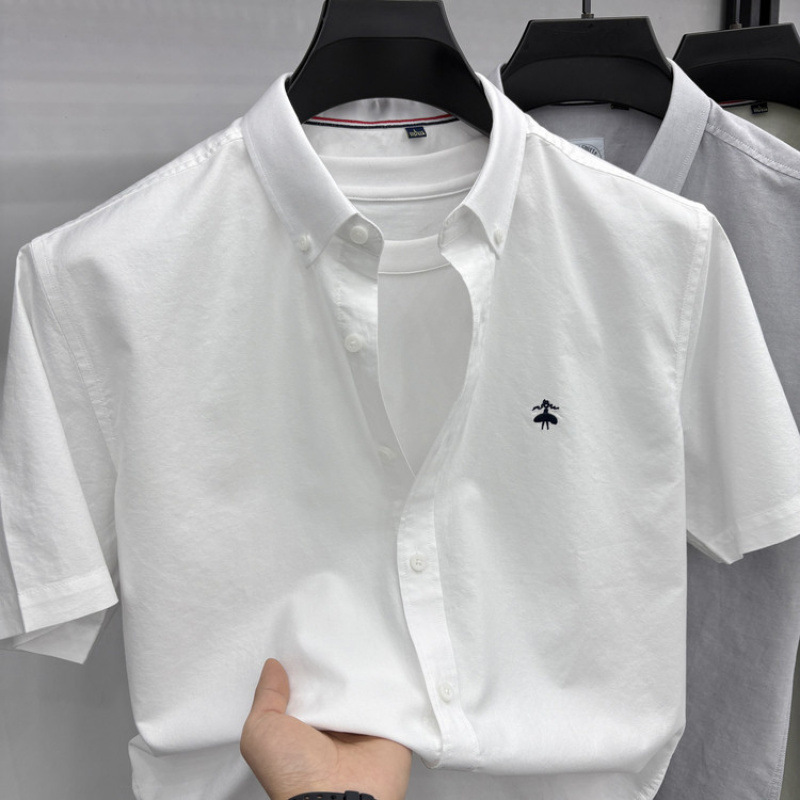 100% Cotton Summer Solid Color Washed Oxford Fabric Men's Shirt with Exquisite Embroidered Logo, Japanese Style Casual Shirt with Short Sleeves 100% Cotton Summer Solid Color Washed Oxford Fabric Men's Shirt with Exquisite Embroidered Logo, Japanese Style Casual Shirt with Short Sleeves