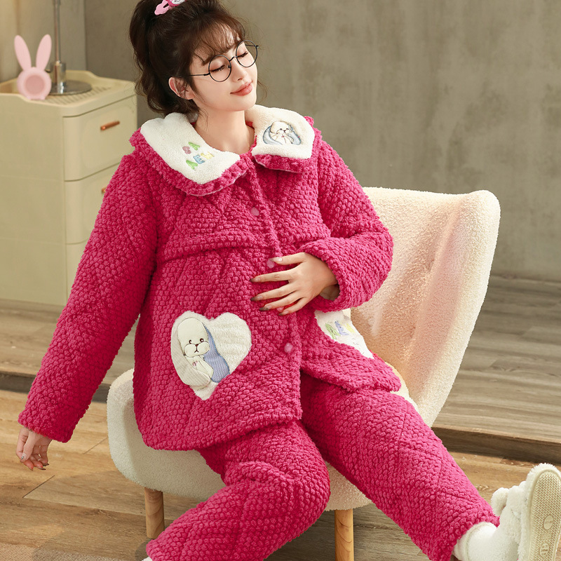 Winter Pajamas for Women, Nursing Style, Warm and Thickeneded Three-Layer Quilted Plush, Cute and Thick, Quilted Confinement Clothes for Pregnant Women Winter Pajamas for Women, Nursing Style, Warm and Thickeneded Three-Layer Quilted Plush, Cute and Thick, Quilted Confinement Clothes for Pregnant Women