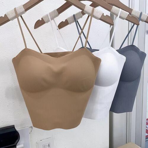 Ice Silk Beauty Back Camisole Women's Small Breast Revealing Big Thin Chest Pads Pure Desire Style Thin Anti-exposure Tube Bra Underwear