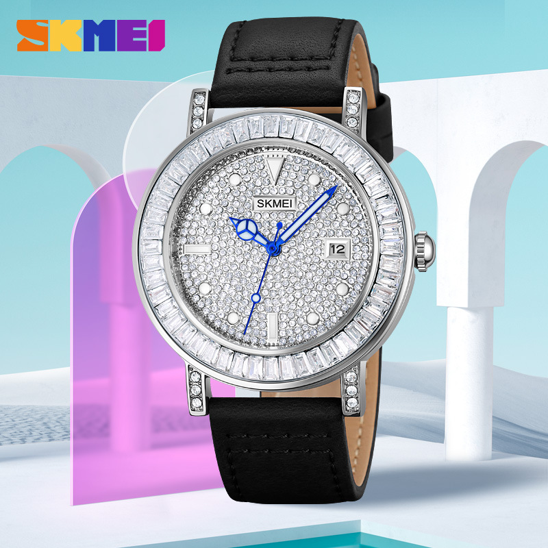 时刻美/1953休闲女士满天星真皮表带手表 送礼女生个性潮搭石英表