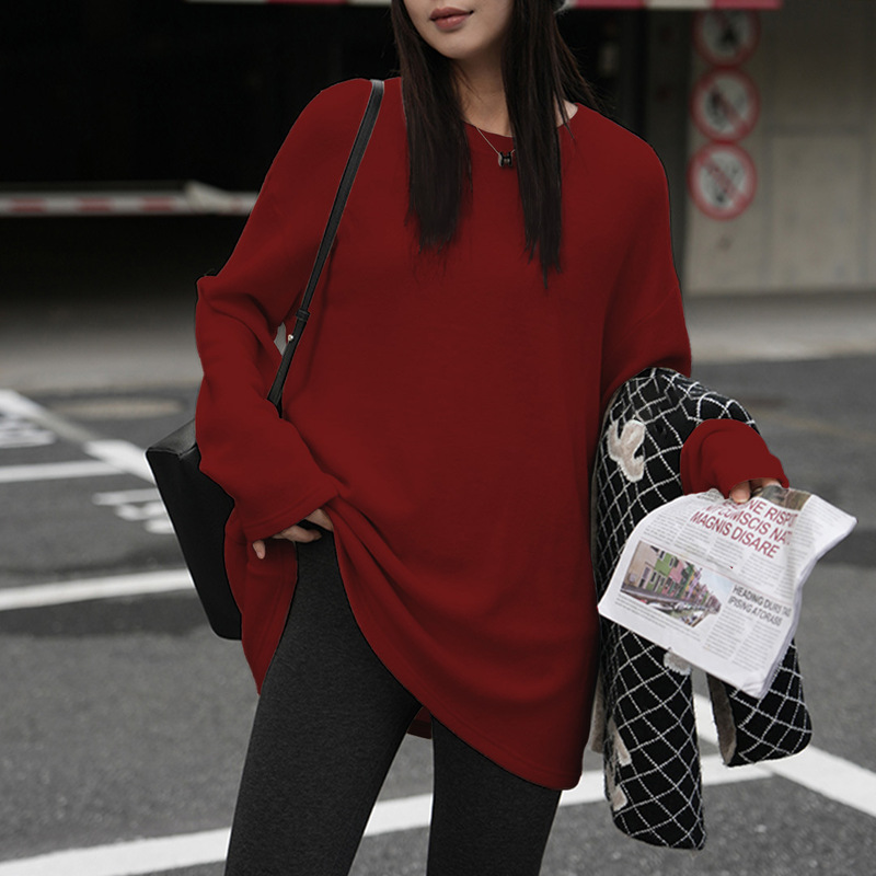 欧货大版中长款遮屁股上衣女德绒内搭加厚磨毛打底衫减龄长袖T恤|undefined