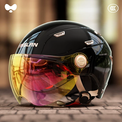 3C Certification, Retro Style, Suitable | Motosiklet kaskı (dəbilqə) - 3c-obsidian-black-colorful-short-lens-new-national-standard-class-a-one-size-fits-all