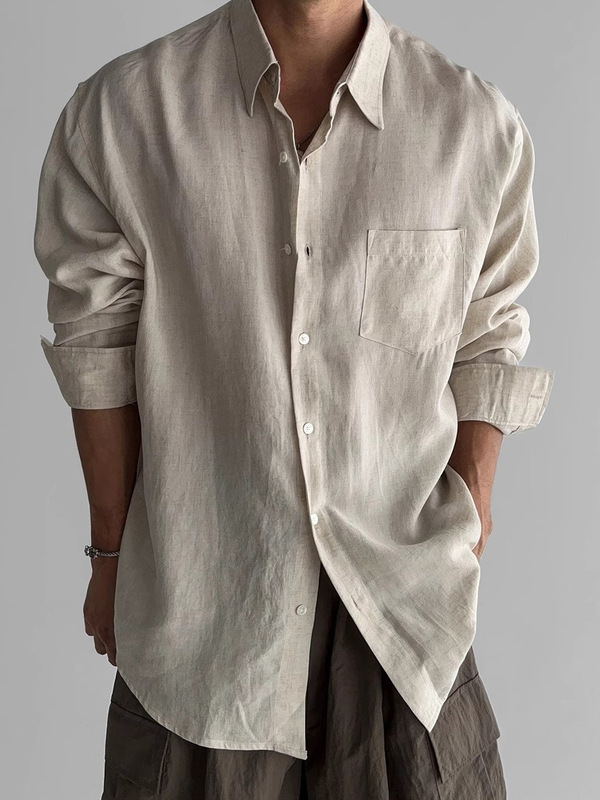 European and American Retro Solid Color Shirt Men's High-end Sense Loose Long-sleeved Sunscreen Clothing Pocket Design Sense Workwear Shirt Jacket