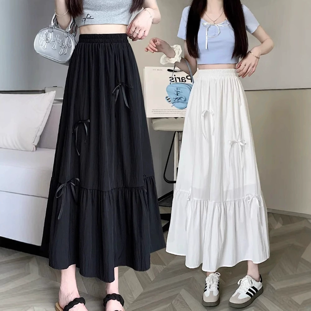 2025 новая летняя юбка в нежном стиле с бантом, милая белая юбка средней длины для миниатюрных размеров